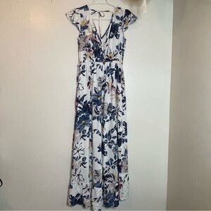 Band of the Free White/Blue Faux Wrap Surplice Neckline Floral Maxi Dress XS NWT